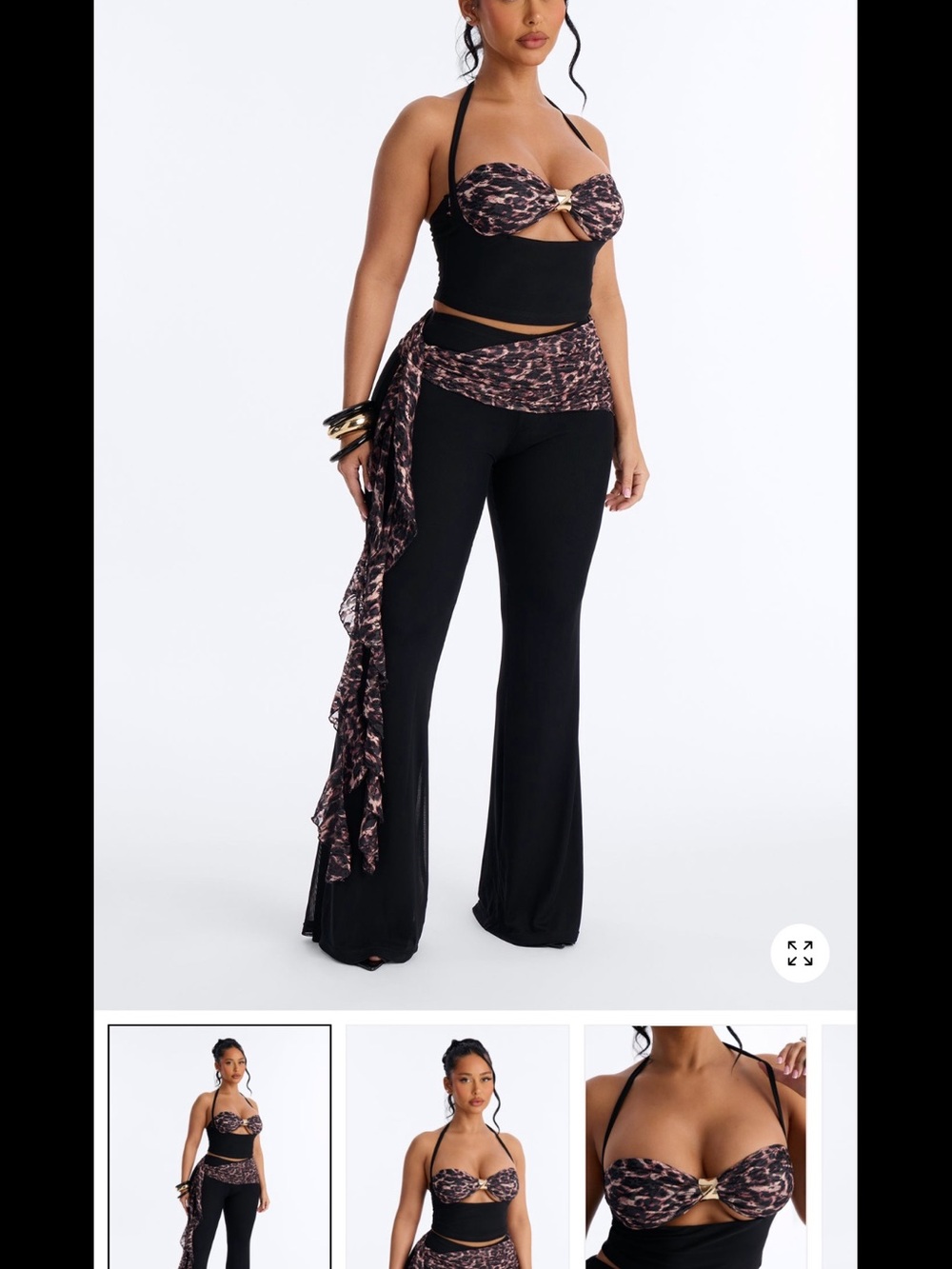 2 piece black Flared Pants with Leopard Detailing